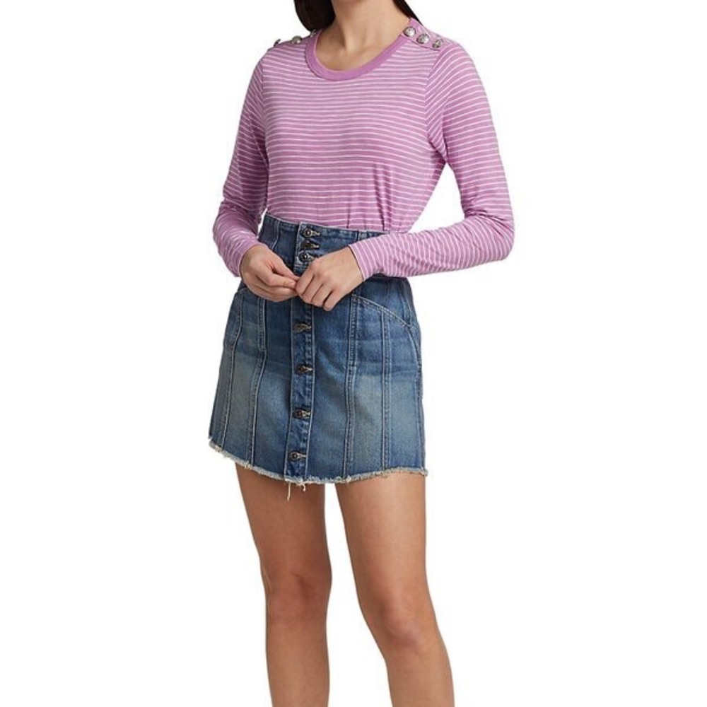 Veronica Beard Jeans Annemarie Tee Size Large Orchid White Stripe